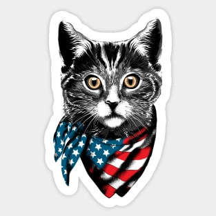 American Cat Wearing USA Flag Scarf Sticker